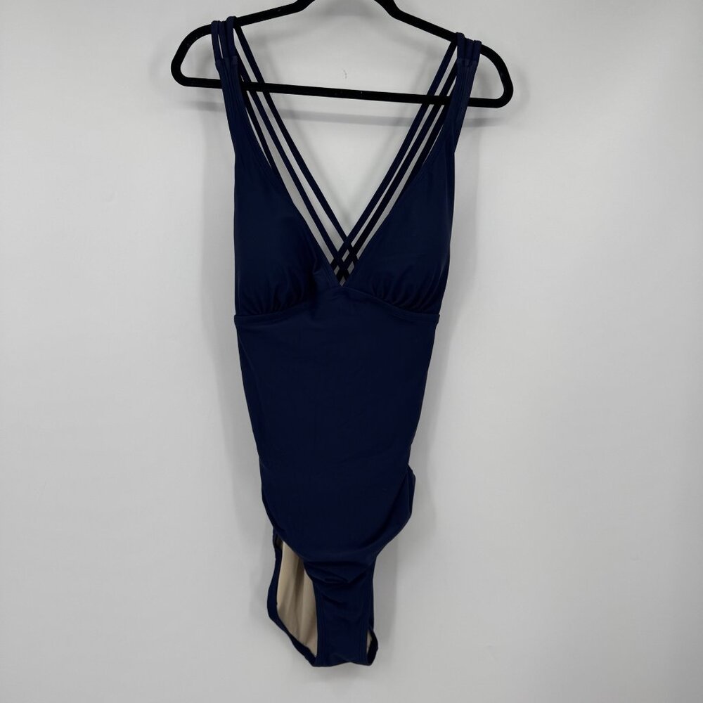 Kona Sol Womens Navy Blue Racerback Coverage One Piece Swimsuit Size XL